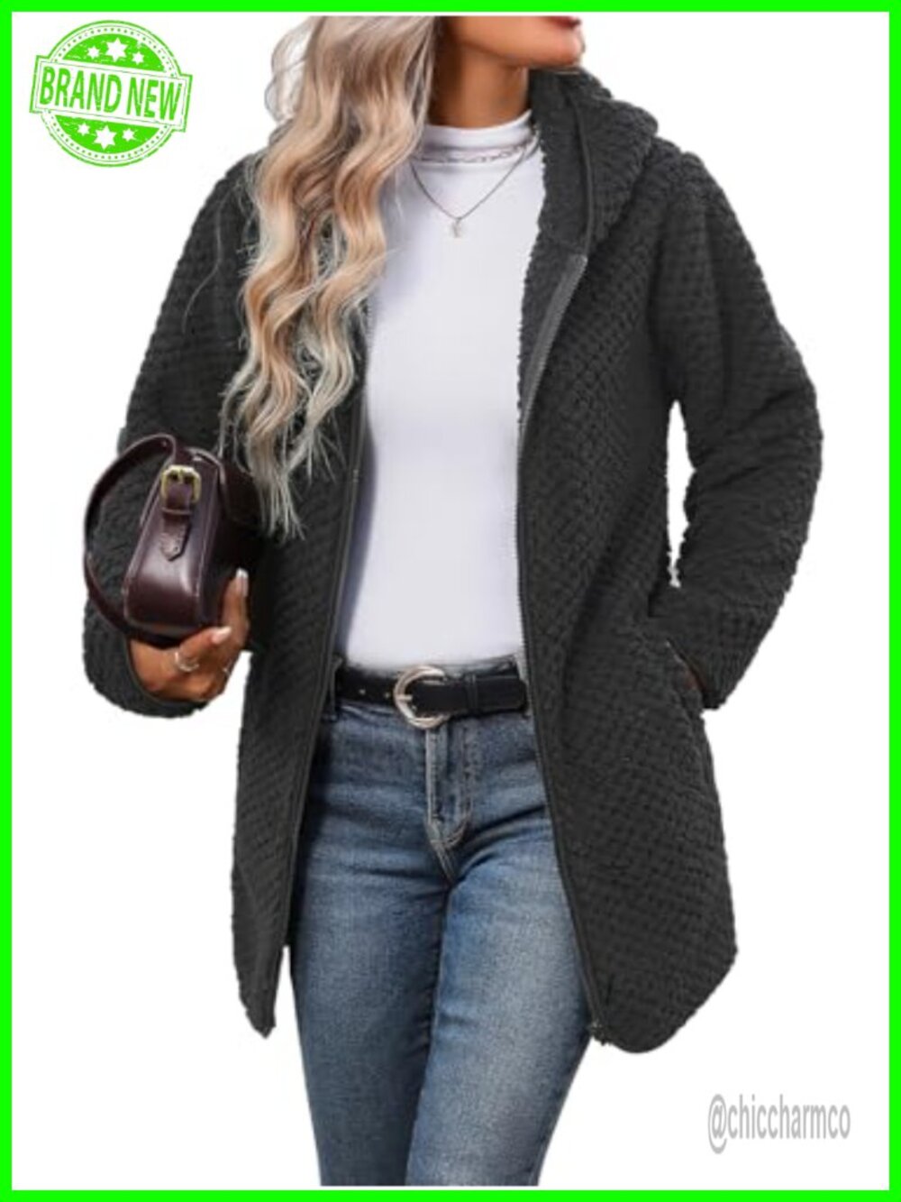 Women Fleece Jacket Hooded Winter Warm Sherpa Coat Full Zip S-5XL